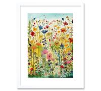 Artery8 Wall Art Print Mixed Wildflower Bloom In Meadow Folk Artwork Framed 9X7 Inch in White | Size: W7" x H9" Artery8 White W7" x H9"