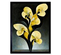 Artery8 Wall Art Print Modern Abstract Black Yellow Orchid Flower Art Framed | Size: W12" x H16" Artery8 Black W12" x H16"