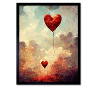 Artery8 Wall Art Print Modern Abstract Floating Red Love Heart Balloons Art Framed in Black | Size: W12" x H16" Artery8 Black W12" x H16"