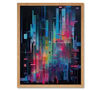 Artery8 Wall Art Print Modern Abstract Geometric Neon Lines Cityscape Painting Art Framed in Light Oak | Size: W12" x H16" Artery8 Light Oak W12" x H16"