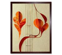 Artery8 Wall Art Print Modern Abstract Orange Autumn Leaf & Musical Notes Music Staff Lines Art Framed in Brown | Size: W12" x H16" Artery8 Brown W12" x H16"