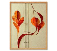 Artery8 Wall Art Print Modern Abstract Orange Autumn Leaf & Musical Notes Music Staff Lines Art Framed in Light Oak | Size: W12" x H16" Artery8 Light Oak W12" x H16"
