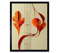 Artery8 Wall Art Print Modern Abstract Orange Autumn Leaf & Musical Notes Music Staff Lines Art Framed in Black | Size: W12" x H16" Artery8 Black W12" x H16"