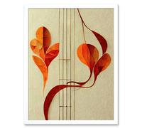 Artery8 Wall Art Print Modern Abstract Orange Autumn Leaf & Musical Notes Music Staff Lines Art Framed in White | Size: W12" x H16" Artery8 White W12" x H16"