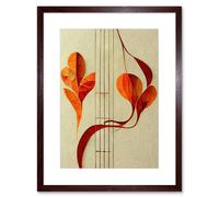 Artery8 Wall Art Print Modern Abstract Orange Autumn Leaf & Musical Notes Music Staff Lines Artwork Framed 9X7 Inch in Brown | Size: W7" x H9" Artery8 Brown W7" x H9"