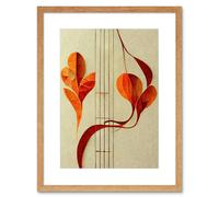 Artery8 Wall Art Print Modern Abstract Orange Autumn Leaf & Musical Notes Music Staff Lines Artwork Framed 9X7 Inch in Beige | Size: W7" x H9" Artery8 Beige W7" x H9"