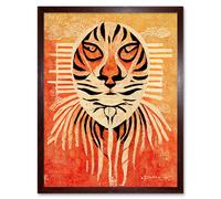 Artery8 Wall Art Print Modern Abstract Painting Quirky Tiger Warm Orange Art Framed in Brown | Size: W12" x H16" Artery8 Brown W12" x H16"