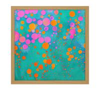 Artery8 Wall Art Print Modern Abstract Pink Orange Circles On Teal Colourful Square Framed Picture 16X16 Inch in Light Oak | Size: W16" x H16" Artery8 Light Oak W16" x H16"