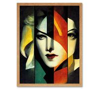 Artery8 Wall Art Print Modern Abstract Portrait Of A Woman Multiple Personalities Art Framed in Light Oak | Size: W12" x H16" Artery8 Light Oak W12" x H16"