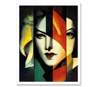 Artery8 Wall Art Print Modern Abstract Portrait Of A Woman Multiple Personalities Art Framed in White | Size: W12" x H16" Artery8 White W12" x H16"