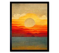 Artery8 Wall Art Print Modern Abstract Sunset Seascape Painting Art Framed in Black | Size: W12" x H16" Artery8 Black W12" x H16"