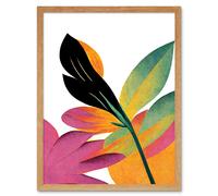 Artery8 Wall Art Print Modern Abstract Tropical Vibrant Leaves Botanical Painting Art Framed in Light Oak | Size: W12" x H16" Artery8 Light Oak W12" x H16"