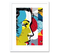 Artery8 Wall Art Print Modern Abstract Woman Face in Profile Comic Book Style Red Yellow Geometric Halftone Artwork Framed 9X7 Inch | Size: W7" x H9" Artery8 White W7" x H9"