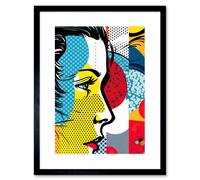 Artery8 Wall Art Print Modern Abstract Woman Face in Profile Comic Book Style Red Yellow Geometric Halftone Artwork Framed 9X7 Inch | Size: W7" x H9" Artery8 Black W7" x H9"