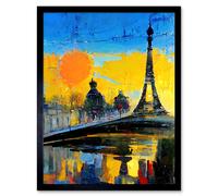 Artery8 Wall Art Print Modern Bright Abstract Paris At Sunrise Cityscape Eiffel Tower Art Framed in Black | Size: W12" x H16" Artery8 Black W12" x H16"