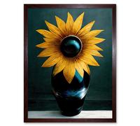 Artery8 Wall Art Print Modern Bright Single Yellow Black Sunflower In Vase Art Framed in Brown | Size: W12" x H16" Artery8 Brown W12" x H16"