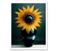 Artery8 Wall Art Print Modern Bright Single Yellow Black Sunflower In Vase Art Framed in White | Size: W12" x H16" Artery8 White W12" x H16"