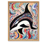 Artery8 Wall Art Print Modern Folk Art Pattern Orca Whale Art Framed in Light Oak | Size: W12" x H16" Artery8 Light Oak W12" x H16"