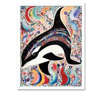Artery8 Wall Art Print Modern Folk Art Pattern Orca Whale Art Framed in White | Size: W12" x H16" Artery8 White W12" x H16"