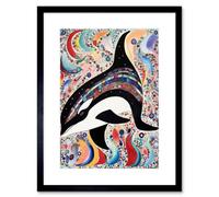 Artery8 Wall Art Print Modern Folk Art Pattern Orca Whale Artwork Framed 9X7 Inch