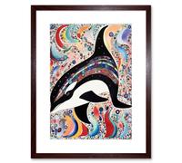 Artery8 Wall Art Print Modern Folk Art Pattern Orca Whale Artwork Framed 9X7 Inch in Brown | Size: W7" x H9" Artery8 Brown W7" x H9"