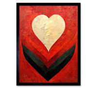 Artery8 Wall Art Print Modern Palette Knife Oil Paint Heart Red Abstract Art Framed in Black | Size: W12" x H16" Artery8 Black W12" x H16"