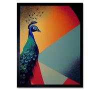 Artery8 Wall Art Print Modern Peacock Portrait in Colourful Abstract Vibrant Orange Art Framed in Black | Size: W12" x H16" Artery8 Black W12" x H16"
