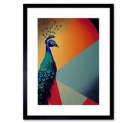 Artery8 Wall Art Print Modern Peacock Portrait in Colourful Abstract Vibrant Orange Artwork Framed 9X7 Inch in Black | Size: W7" x H9" Artery8 Black W7" x H9"
