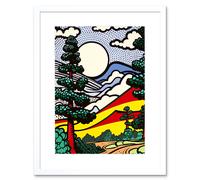 Artery8 Wall Art Print Modern Pop Art Forest Mountain Landscape Bright Colourful Comic Book Style Halftone Artwork Framed 9X7 Inch | Size: W7" x H9" Artery8 White W7" x H9"