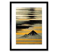 Artery8 Wall Art Print Modern Simple Mount Fuji Painting In Silver Grey Black Gold Artwork Framed 9X7 Inch