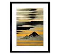 Artery8 Wall Art Print Modern Simple Mount Fuji Painting in Silver Grey Black Gold Artwork Framed 9X7 Inch | Size: W7" x H9" Artery8 Black W7" x H9"
