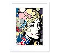 Artery8 Wall Art Print Modern Woman Blonde Portrait Pop Art Bubbles Patterns Colourful Comic Book Halftone Artwork Framed 9X7 Inch | Size: W7" x H9" Artery8 White W7" x H9"
