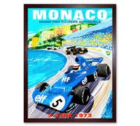 Artery8 Wall Art Print Monaco Europe Grand Prix 1973 Motor Sport Racing Formula 1 Race Vintage Advert Art Framed in Brown | Size: W12" x H16" Artery8 Brown W12" x H16"