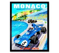 Artery8 Wall Art Print Monaco Europe Grand Prix 1973 Motor Sport Racing Formula 1 Race Vintage Advert Art Framed in Black | Size: W12" x H16" Artery8 Black W12" x H16"