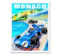 Artery8 Wall Art Print Monaco Europe Grand Prix 1973 Motor Sport Racing Formula 1 Race Vintage Advert Art Framed in White | Size: W12" x H16" Artery8 White W12" x H16"