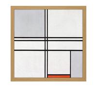 Artery8 Wall Art Print Mondrian Composition No 1 Gray-red Abstract Painting Square Framed Picture 16X16 Inch in Light Oak | Size: W16" x H16" Artery8 Light Oak W16" x H16"