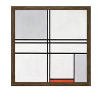 Artery8 Wall Art Print Mondrian Composition No 1 Gray-red Abstract Painting Square Framed Picture 16X16 Inch in Brown | Size: W16" x H16" Artery8 Brown W16" x H16"
