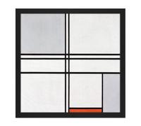 Artery8 Wall Art Print Mondrian Composition No 1 Gray-red Abstract Painting Square Framed Picture 16X16 Inch in Black | Size: W16" x H16" Artery8 Black W16" x H16"