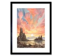 Artery8 Wall Art Print Mono Lake Atmospheric Clouds At Dawn Break Modern Watercolour Painting Artwork Framed 9X7 Inch