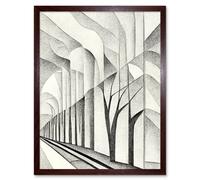 Artery8 Wall Art Print Monochrome Cubism Tree Tunnel Path Perspective Art Framed in Brown | Size: W12" x H16" Artery8 Brown W12" x H16"