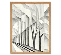 Artery8 Wall Art Print Monochrome Cubism Tree Tunnel Path Perspective Art Framed in Light Oak | Size: W12" x H16" Artery8 Light Oak W12" x H16"