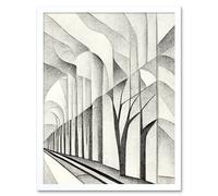 Artery8 Wall Art Print Monochrome Cubism Tree Tunnel Path Perspective Art Framed in White | Size: W12" x H16" Artery8 White W12" x H16"