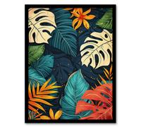 Artery8 Wall Art Print Monstera Deliciosa Leaves Colourful Pattern Nature Art Framed Poster in Black | Size: A4 Artery8 Black A4