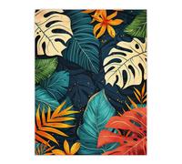 Artery8 Wall Art Print Monstera Deliciosa Leaves Colourful Pattern Nature Poster in Dark Blue | Size: W12" x H16" Artery8 Dark Blue W12" x H16"