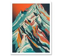 Artery8 Wall Art Print Mont Blanc Mountain Peak Linocut Art Framed in White | Size: W12" x H16" Artery8 White W12" x H16"