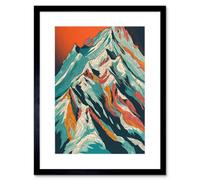 Artery8 Wall Art Print Mont Blanc Mountain Peak Linocut Artwork Framed 9X7 Inch