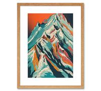 Artery8 Wall Art Print Mont Blanc Mountain Peak Linocut Artwork Framed 9X7 Inch in Beige | Size: W7" x H9" Artery8 Beige W7" x H9"