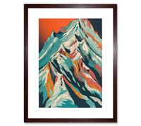 Artery8 Wall Art Print Mont Blanc Mountain Peak Linocut Artwork Framed 9X7 Inch in Brown | Size: W7" x H9" Artery8 Brown W7" x H9"