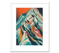 Artery8 Wall Art Print Mont Blanc Mountain Peak Linocut Artwork Framed 9X7 Inch in White | Size: W7" x H9" Artery8 White W7" x H9"