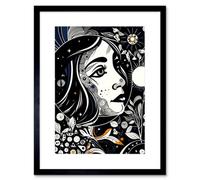 Artery8 Wall Art Print Moon And Sun Tarot Card Style Love Story Night Boho Plant Patterns Artwork Framed 9X7 Inch